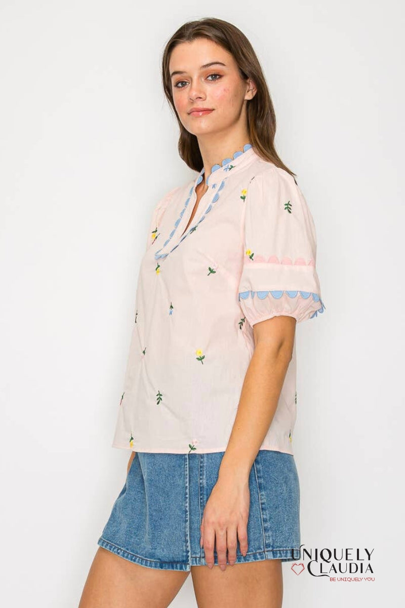 Daisy Flower Embroidery Top | Uniquely Claudia Boutique
