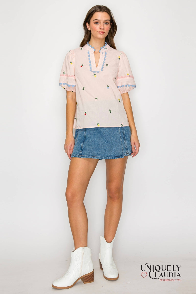 Daisy Flower Embroidery Top | Uniquely Claudia Boutique