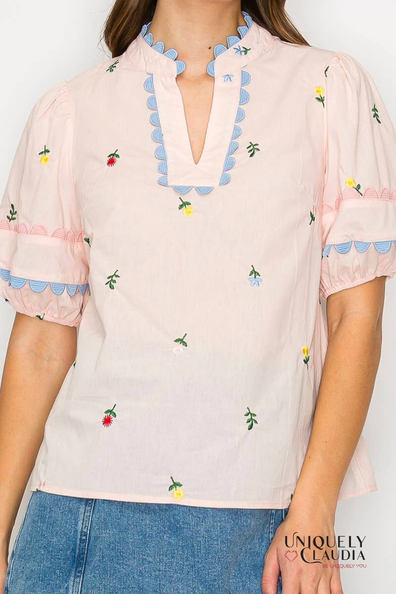 Daisy Flower Embroidery Top | Uniquely Claudia Boutique