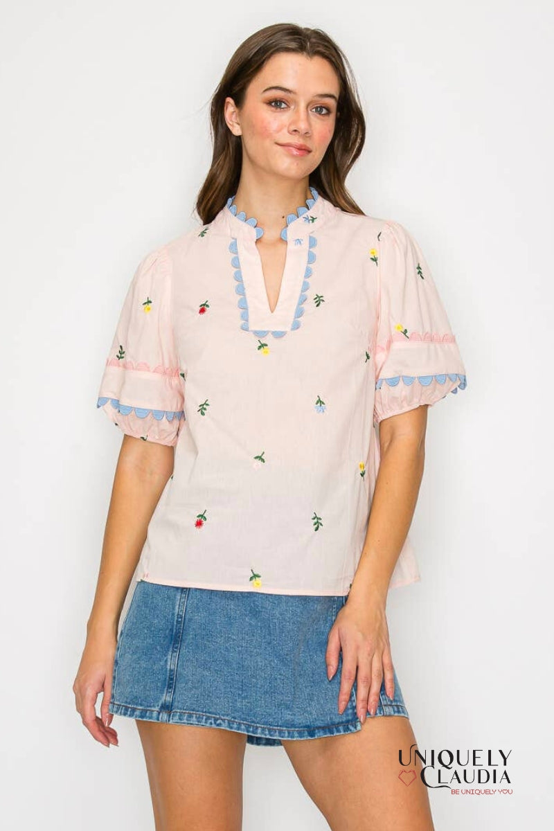 Daisy Flower Embroidery Top | Uniquely Claudia Boutique