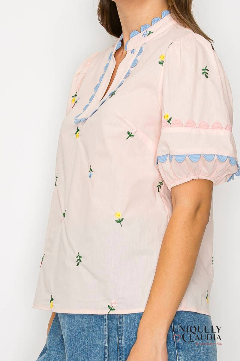 Daisy Flower Embroidery Top | Uniquely Claudia Boutique