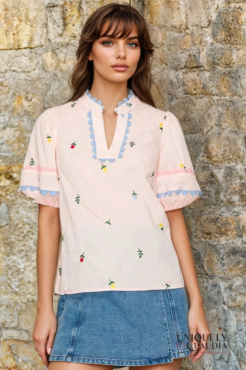 Daisy Flower Embroidery Top | Uniquely Claudia Boutique