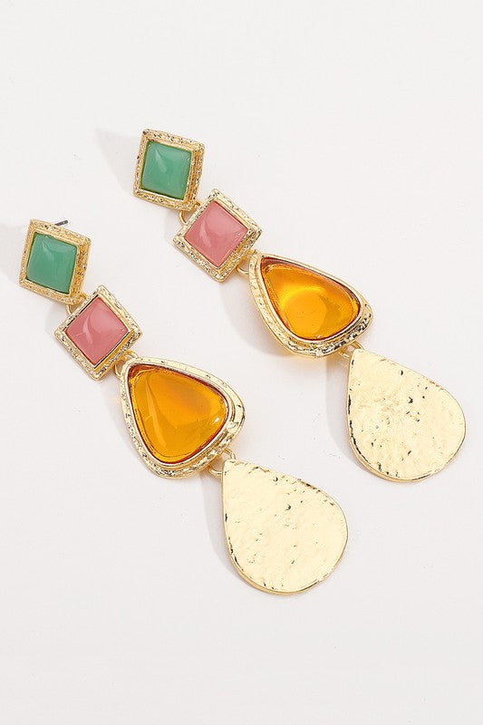 Tiered Geometric Metal Resin Dangle Earrings | Uniquely Claudia Boutique