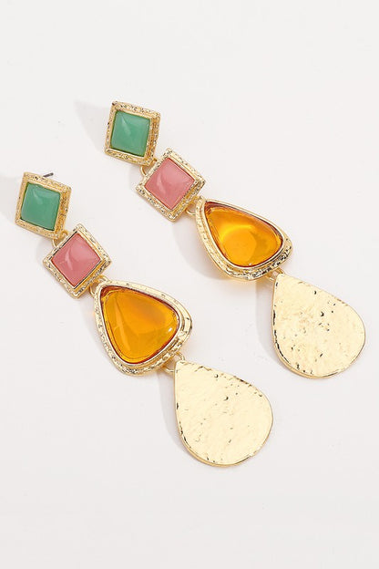 Tiered Geometric Metal Resin Dangle Earrings | Uniquely Claudia Boutique