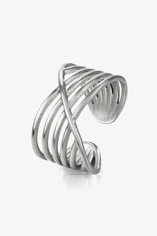 Stainless Steel Multi Row Cross Open Ring | Uniquely Claudia 