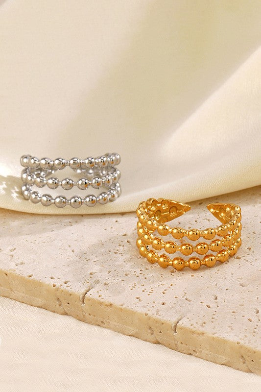 Stainless Steel Triple Beaded Adjustable Ring | Uniquely Claudia 