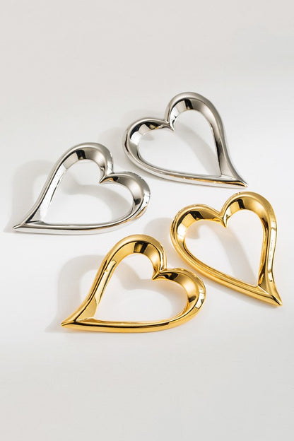 18k Gold Plated Large Hollow Heart Earrings | Uniquely Claudia Boutique