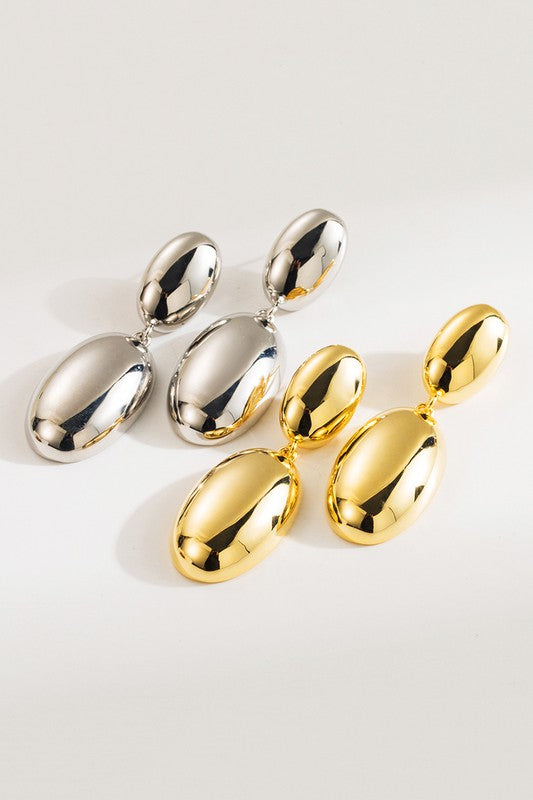 18k Plated Copper Polished Oval Dangle Earrings | Uniquely Claudia Boutique