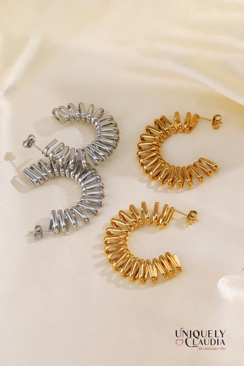 Accordion Demi Hoop Stainless Steel Earrings | Uniquely Claudia Boutique