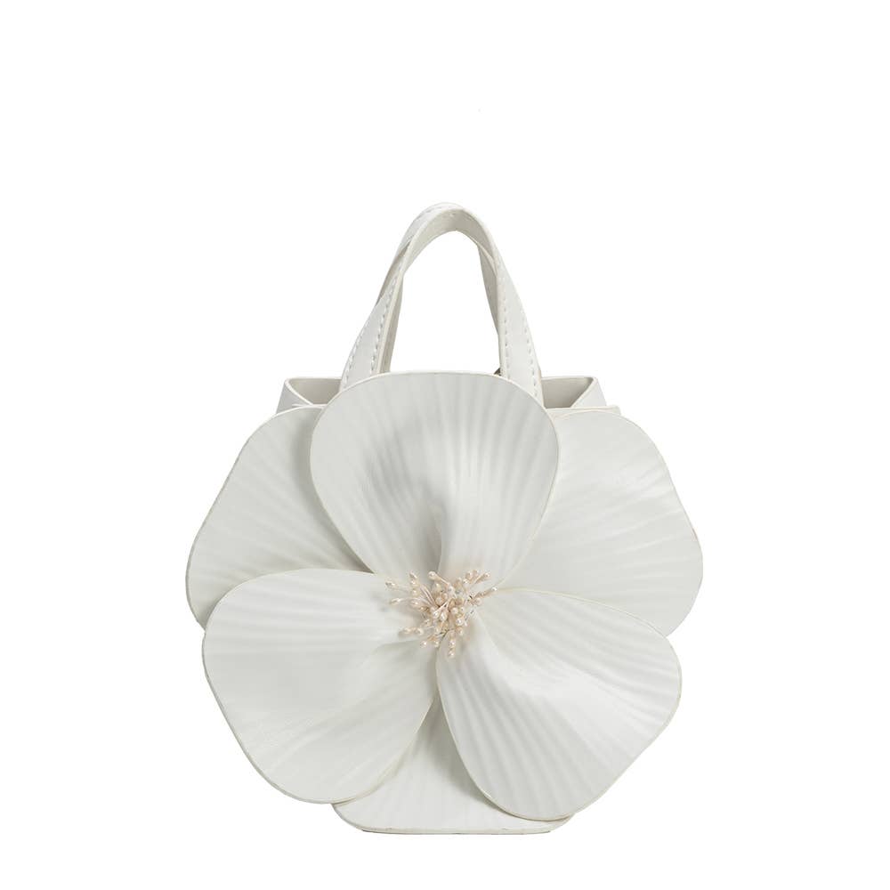 MELIE BIANCO: Monroe White Flower Vegan Leather Top Handle Bag - Uniquely Claudia Boutique