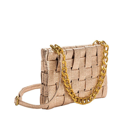 MELIE BIANCO: Mimie Champagne Metallic Recycled Vegan Crossbody Bag | Uniquely Claudia Boutique 