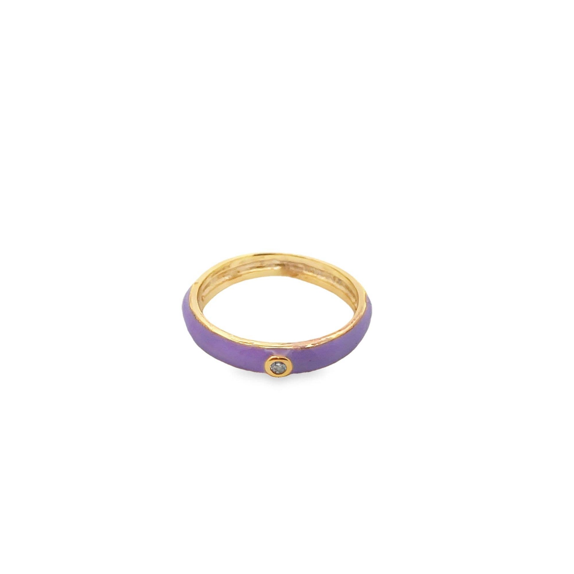Enamel Ring Band With Single CZ Rhinestone - Uniquely Claudia Boutique