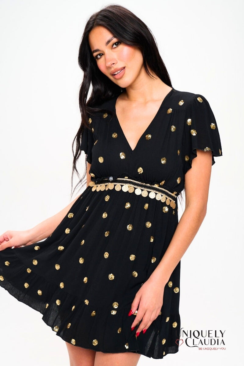 Amirah Embellished Empire Waist Mini Dress