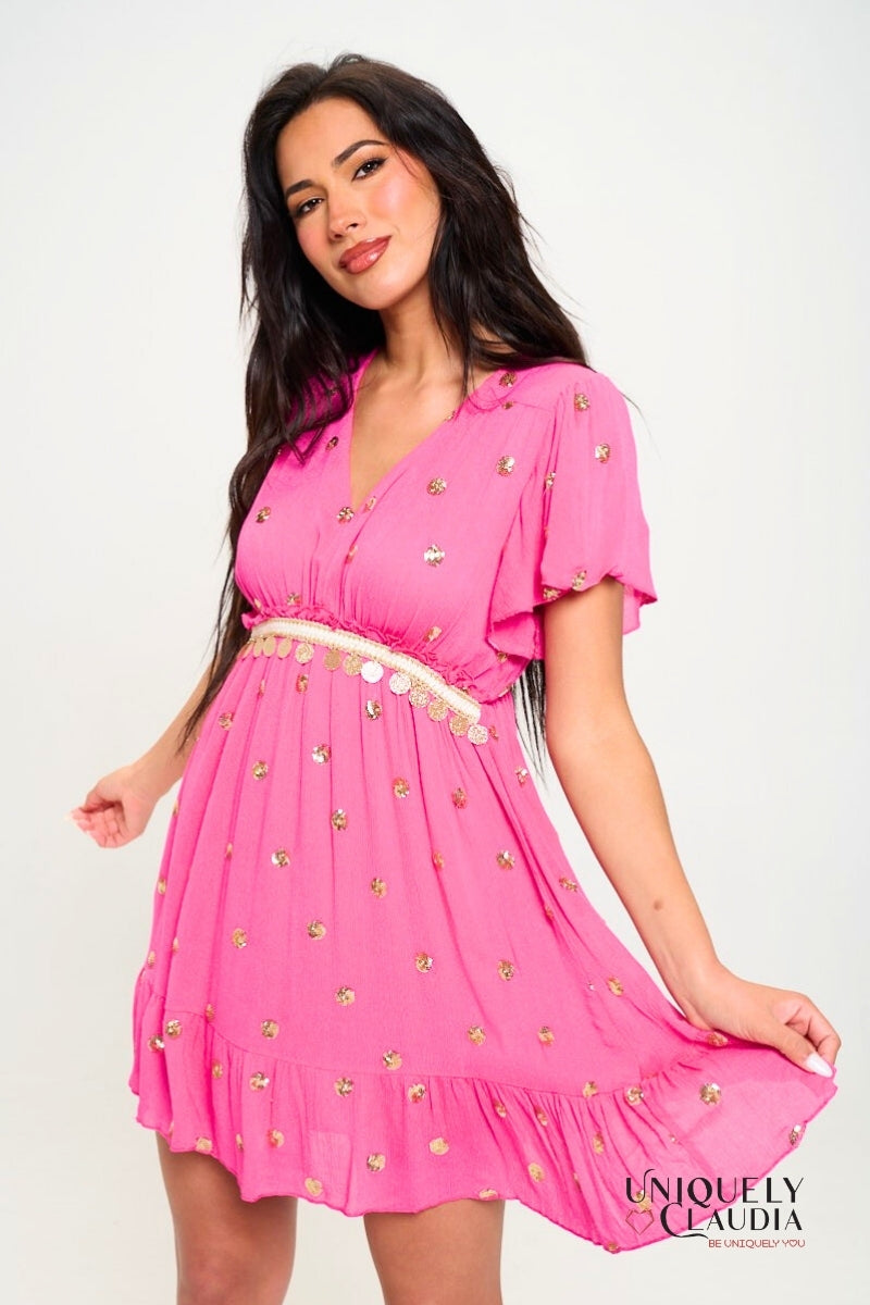 Amirah Embellished Empire Waist Mini Dress