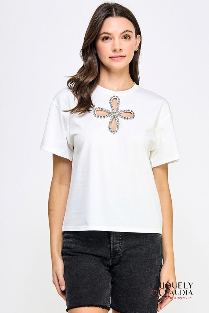 Daisy Embellished Tee | Uniquely Claudia Boutique
