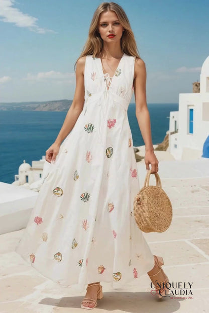Veronica Seashell Embroidered Maxi Dress | Uniquely Claudia 
