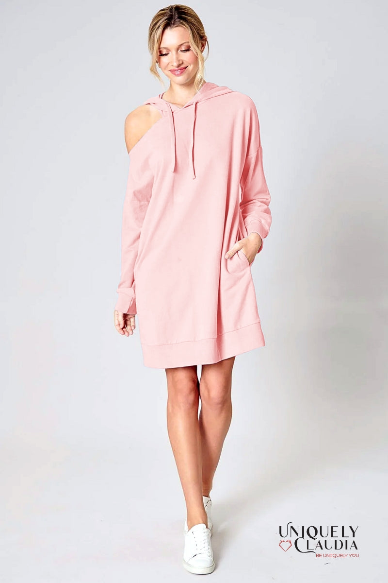 cut out hoodie dress Deanna French Terry Light-Pink / S by Sugarlips Goth aesthetic Polyester SCH002660_CH Size:20-24 Midi dress solid one shoulder bodycon