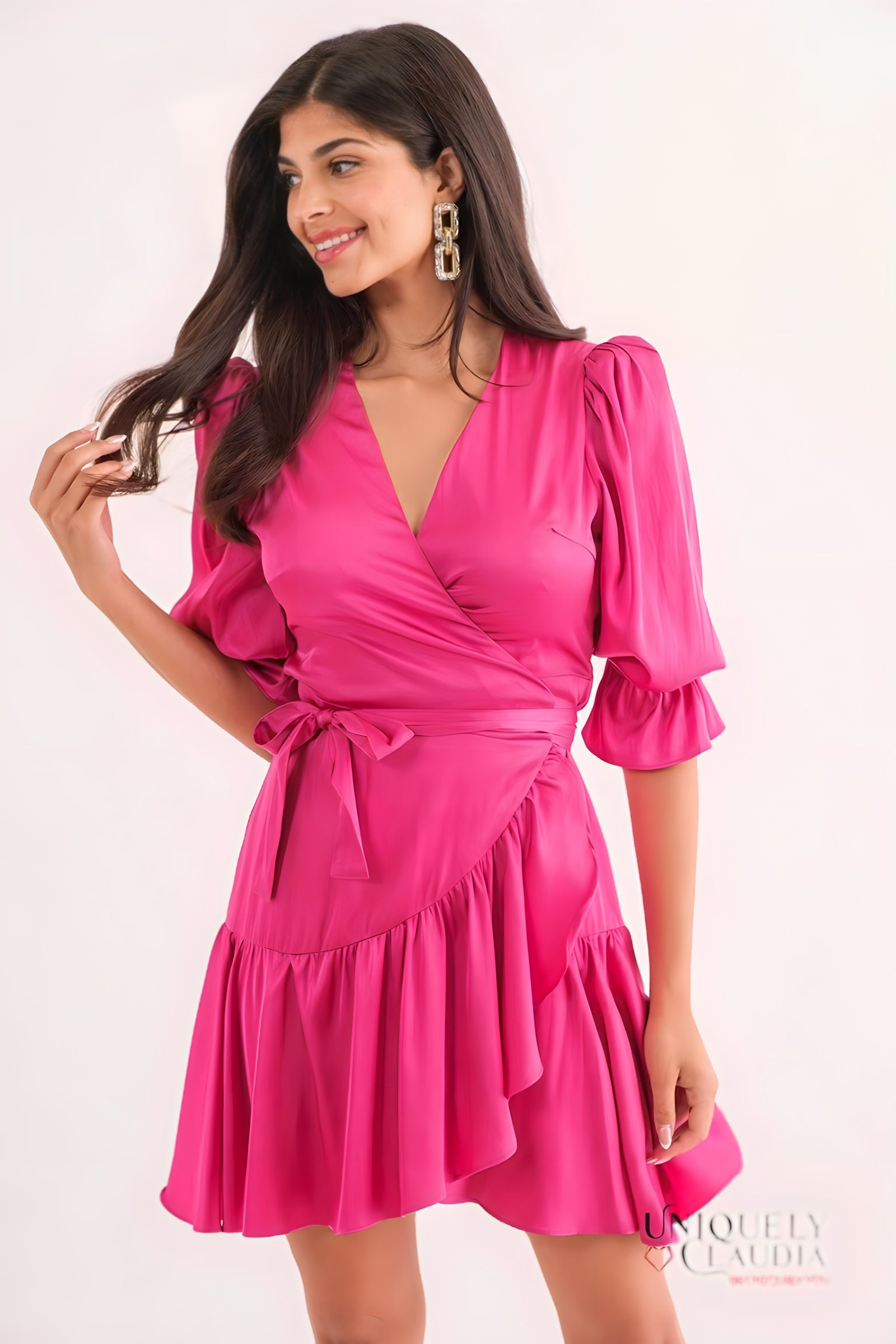 Tori Satin Wrap Mini Dress | Uniquely Claudia Boutique