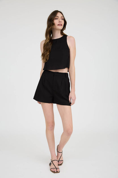 Kalene High-Waist Front Pleat Black Shorts | Uniquely Claudia 