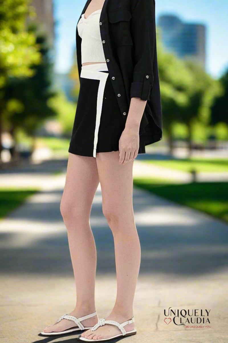 Mabel Contrast Trim Wrap Skort | Uniquely Claudia 