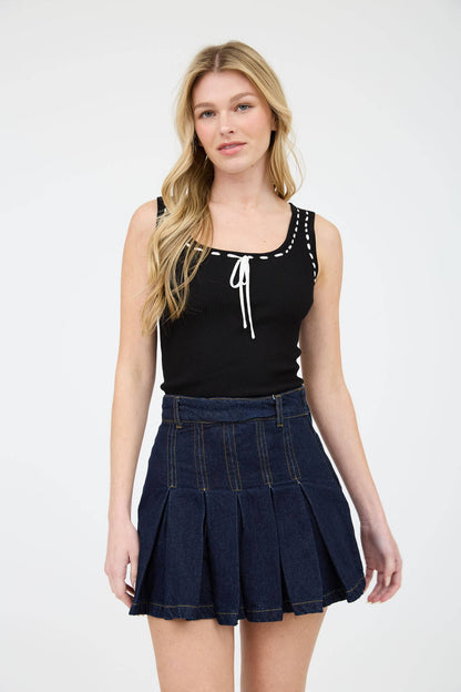 Sadie Scoop Neck Front Tie Knit Tank Top | Uniquely Claudia 