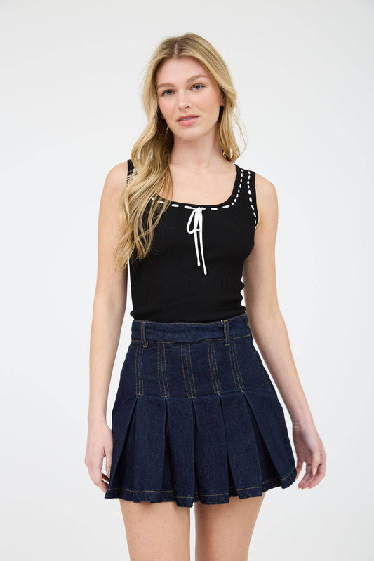 Sadie Scoop Neck Front Tie Knit Tank Top | Uniquely Claudia 