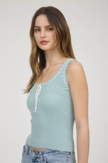 Sadie Scoop Neck Front Tie Knit Tank Top | Uniquely Claudia 