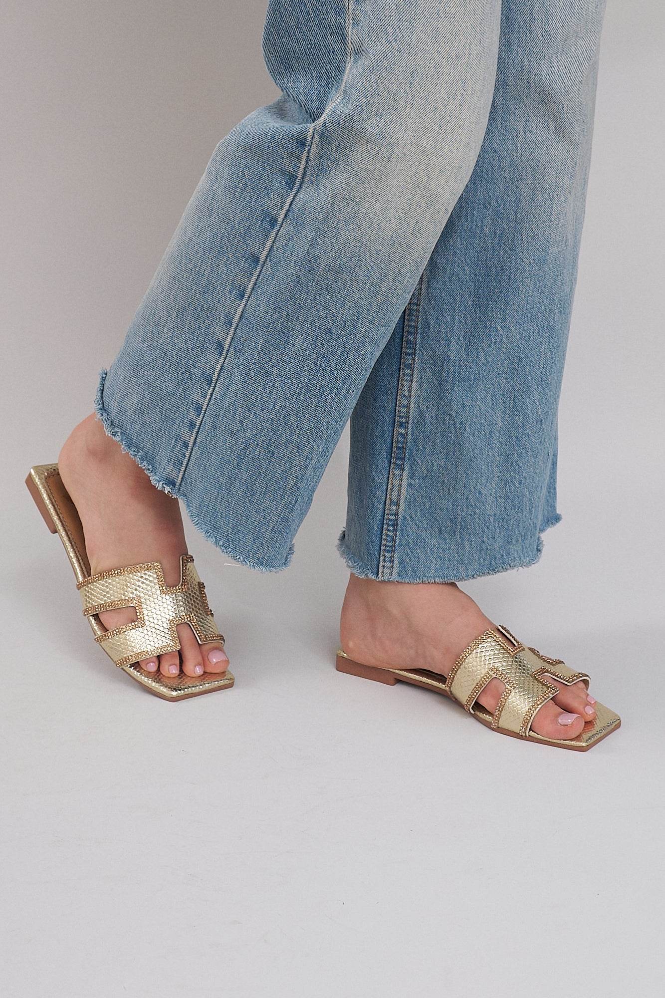 Dubai H Flats - Rhinestone Gold | Uniquely Claudia