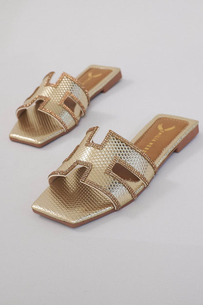 Dubai H Flats - Rhinestone Gold | Uniquely Claudia