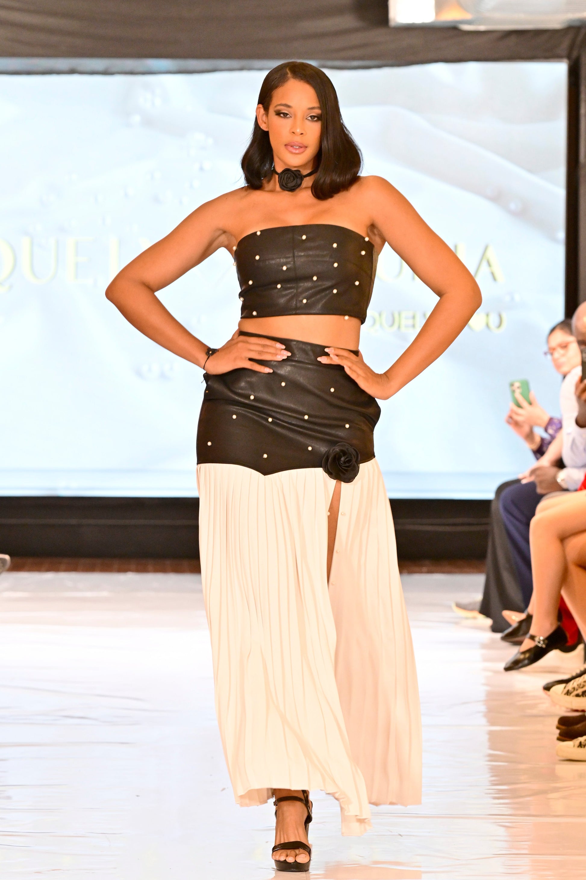 Madelyn Pearl Embellished Vegan Leather Crop Top & Pleated Maxi Skirt | Uniquely Claudia Boutique