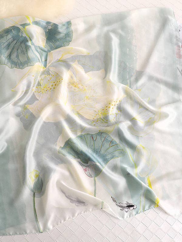 Vintage Floral Printed Silk Imitation Shawl Scarf - Uniquely Claudia Boutique