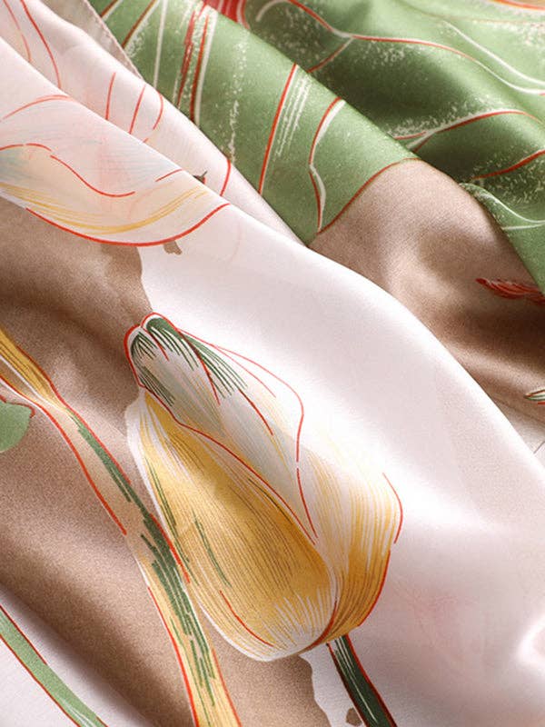 Vintage Floral Printed Silk Imitation Shawl Scarf - Uniquely Claudia Boutique