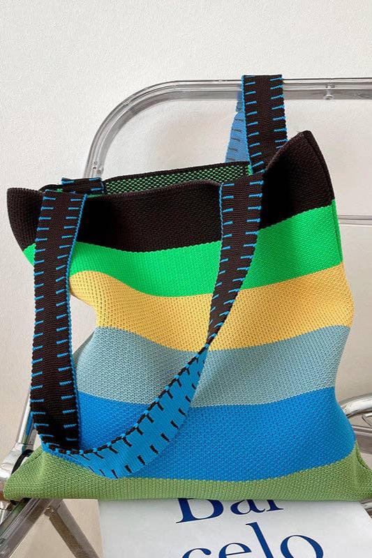 Weave Contrast Rainbow Striped Tote Bag | Uniquely Claudia Boutique