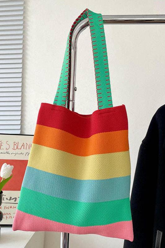 Weave Contrast Rainbow Striped Tote Bag | Uniquely Claudia Boutique