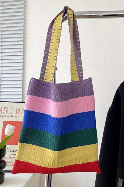 Weave Contrast Rainbow Striped Tote Bag | Uniquely Claudia Boutique
