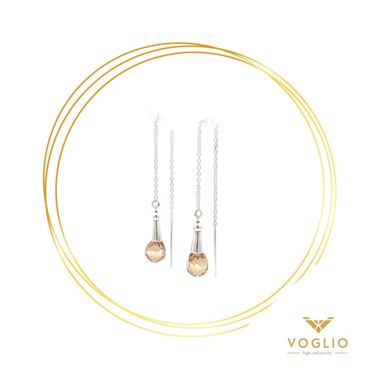 VOGLIO: Smokey Quartz Briolette Threader Sterling Silver Earrings | Uniquely Claudia Boutique