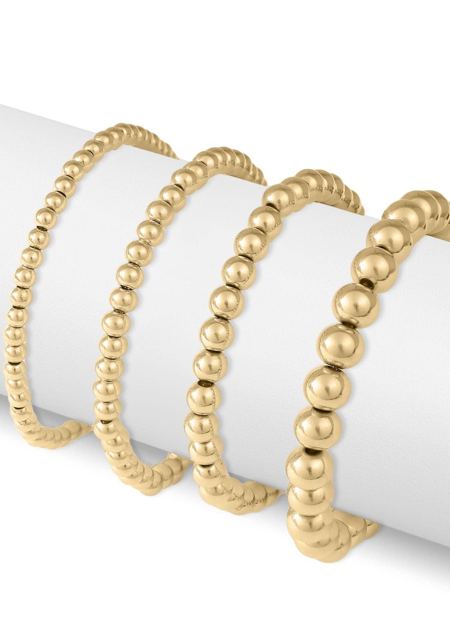18K Gold PVD Coated Stainless Steel Beaded Stretch Bracelet