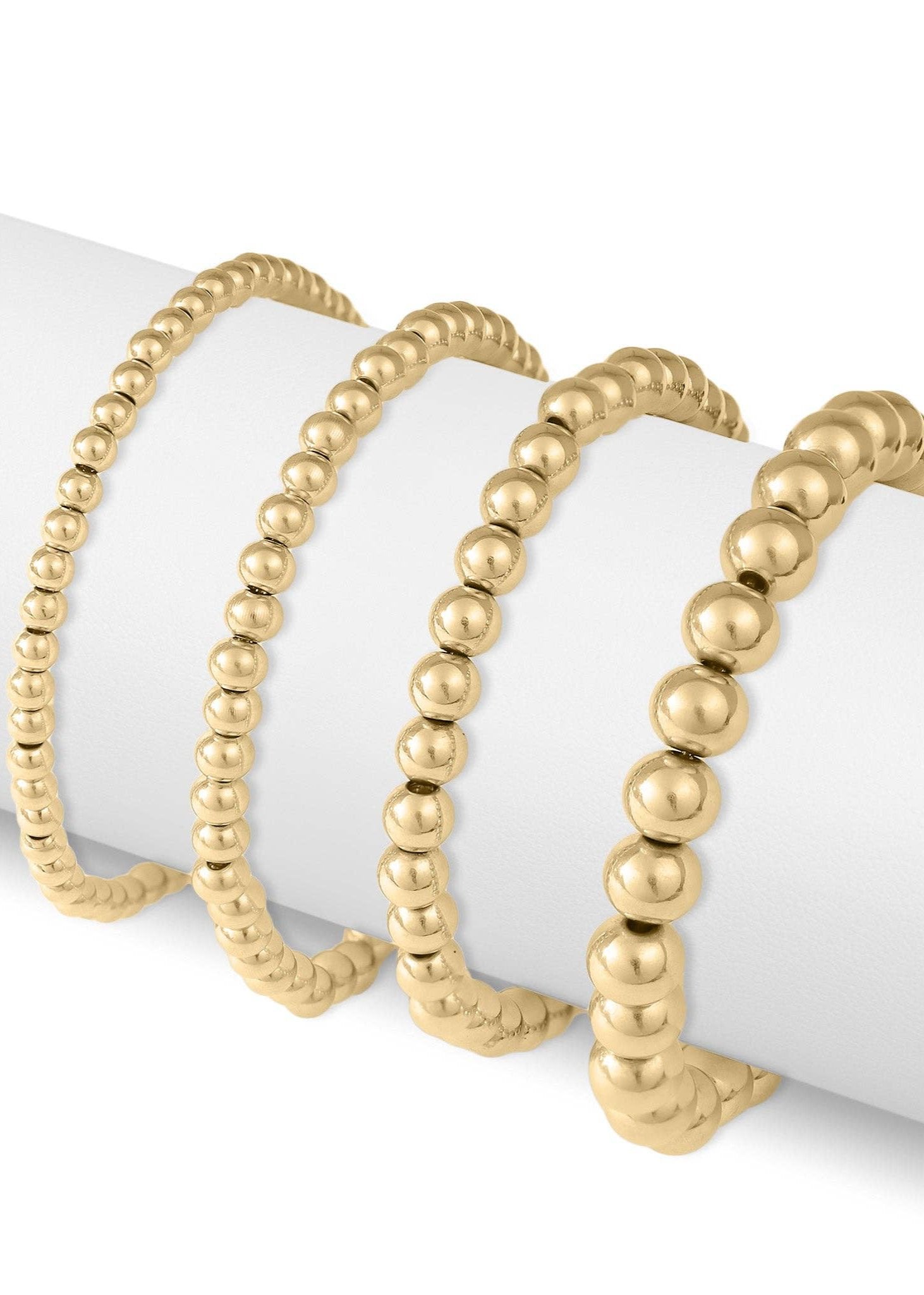 18K Gold PVD Coated Stainless Steel Beaded Stretch Bracelet