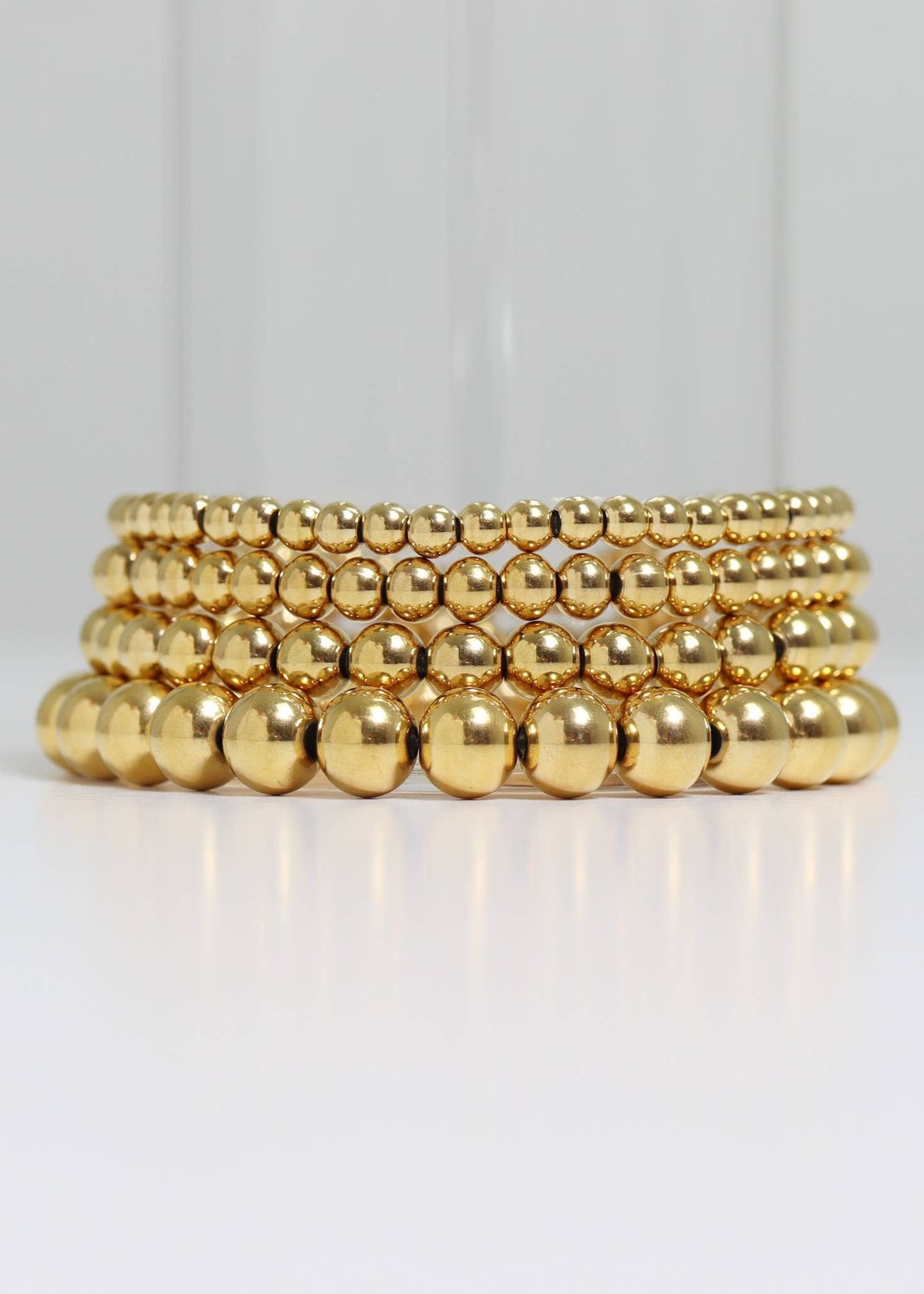 18K Gold PVD Coated Stainless Steel Beaded Stretch Bracelet