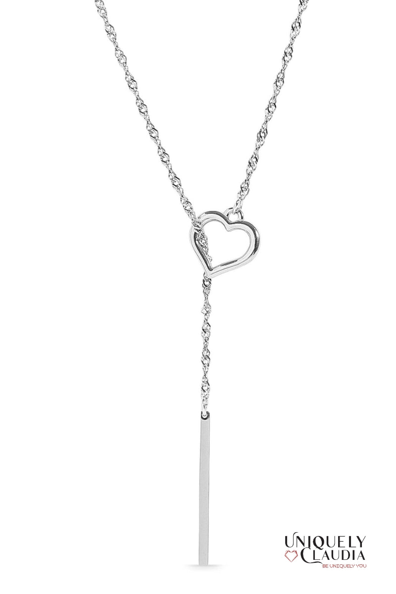 Drop Bar Heart Lariat Necklace | Uniquely Claudia Boutique
