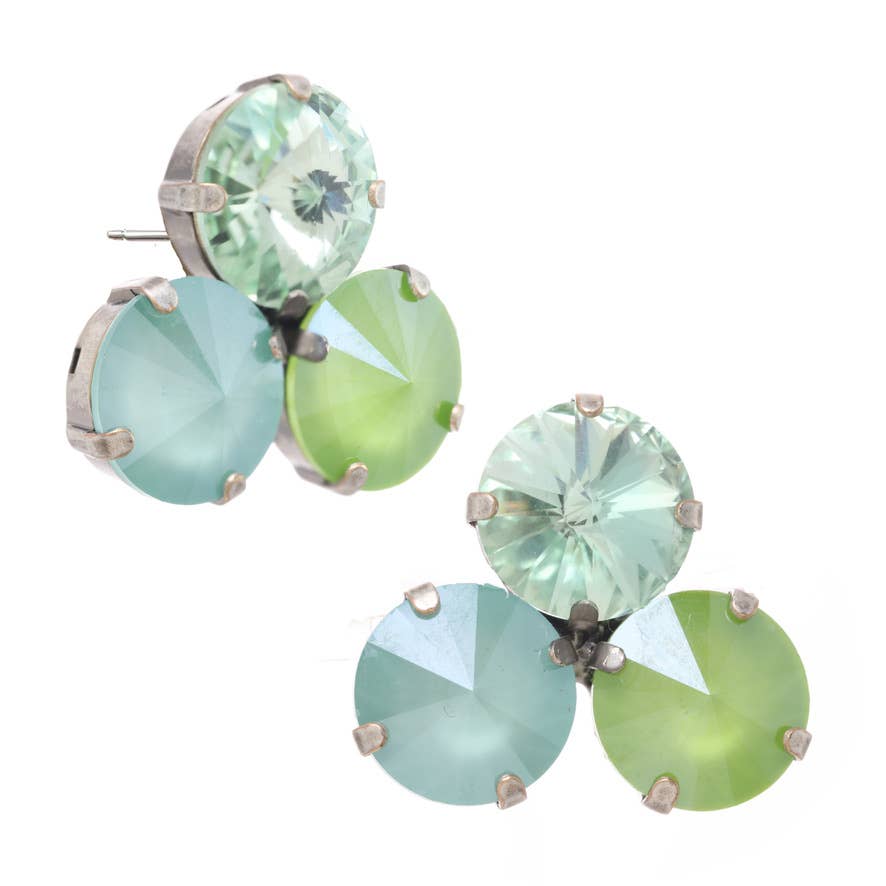 TOVA Reya Green Mix Three Stone Earrings