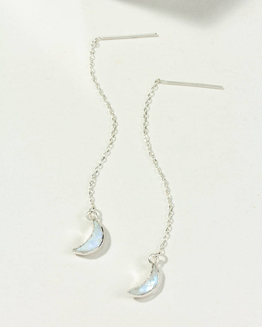 Sterling Silver Eclipse Threader Earrings - Moonstone | Uniquely Claudia Boutique 