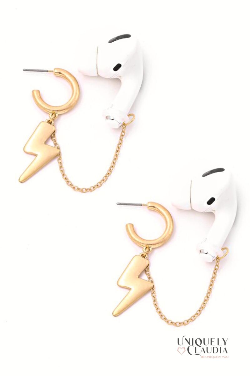 Lighting Bolt AirPods Goldtone Earrings | Uniquely Claudia Boutique