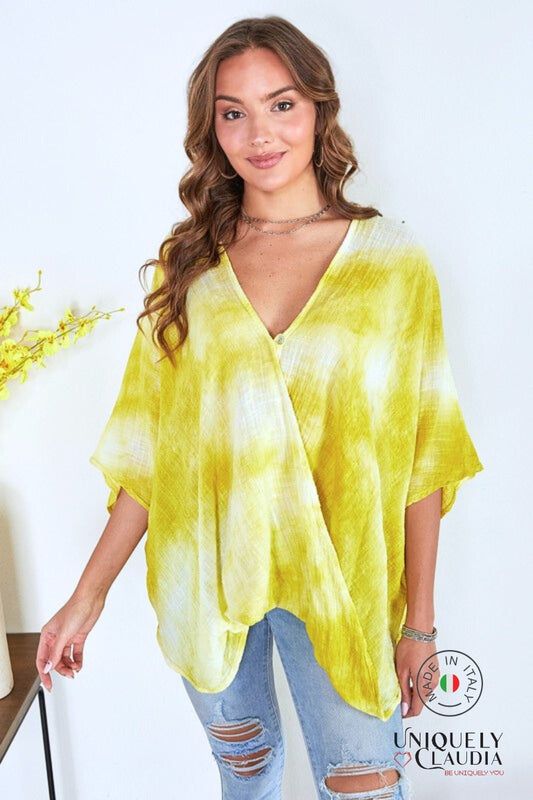 Women's Tops | Antonia Lemon Tie Dye Crossover Blouson Top | Uniquely Claudia Boutique