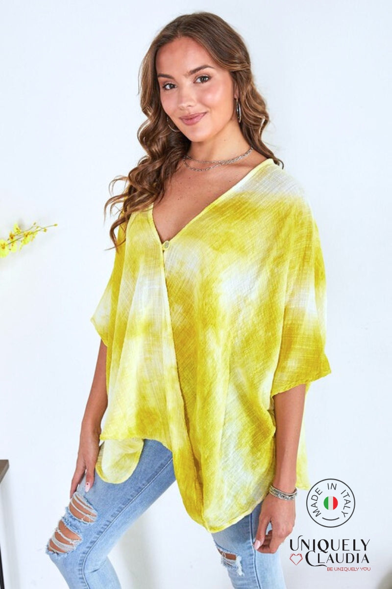 Women's Tops | Antonia Lemon Tie Dye Crossover Blouson Top | Uniquely Claudia Boutique