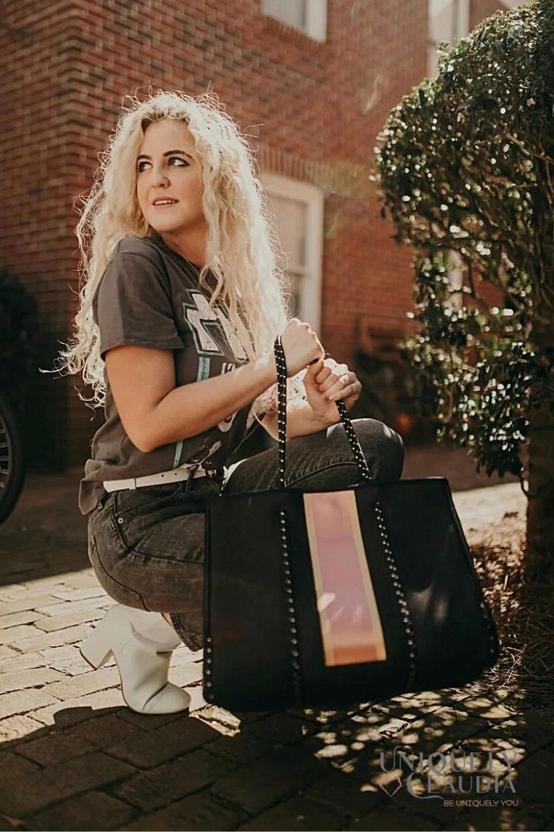 Women's Handbags | Arlin Black with Metallic Accents Tote Bag | Uniquely Claudia Boutique