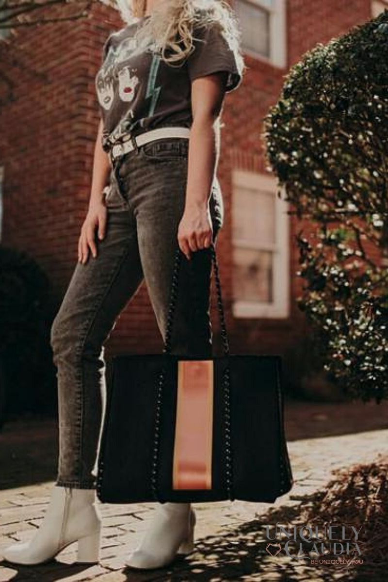 Women's Handbags | Arlin Black with Metallic Accents Tote Bag | Uniquely Claudia Boutique