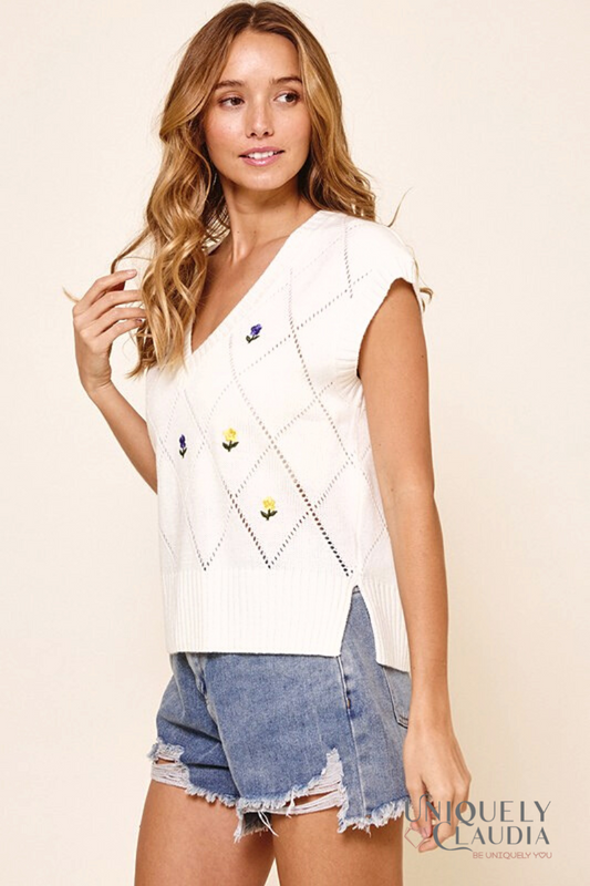 Ashley Floral Embroidered Sweater Vest