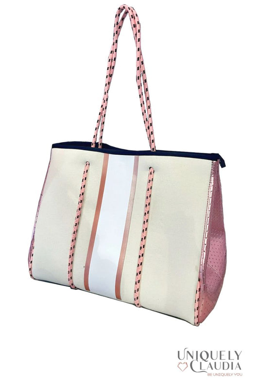 Women's Handbags | Ava Off-White with Rose Gold Accents Tote Bag | Uniquely Claudia Boutique