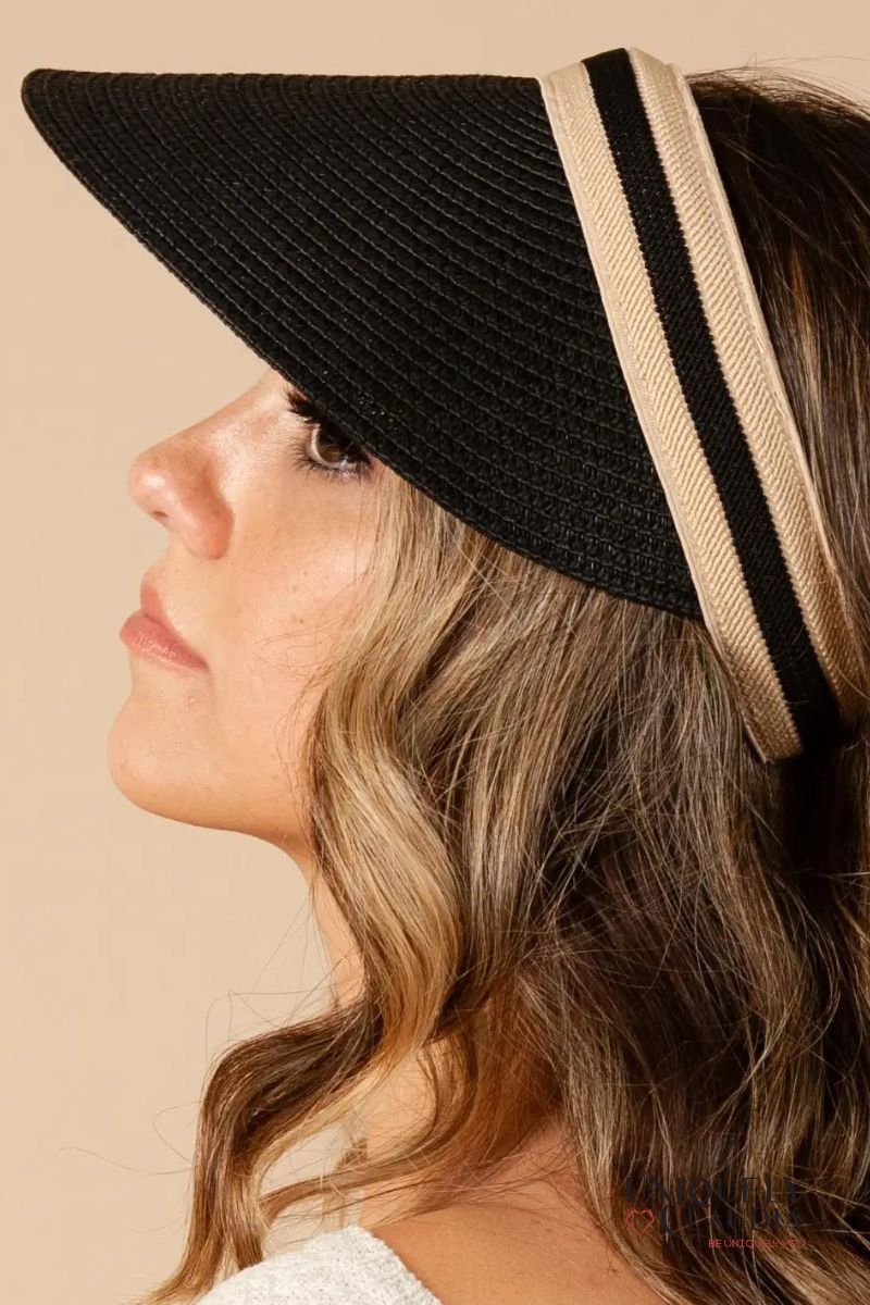 Women's Hats | Bailor Black With Khaki Stripes Visor | Uniquely Claudia Boutique